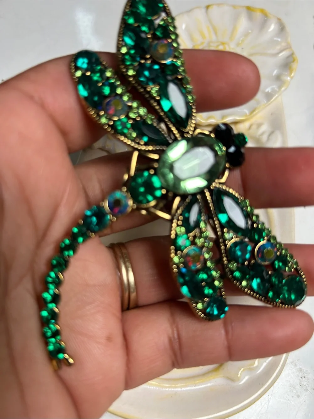 Emerald Green Dragonfly Crystal Brooch
